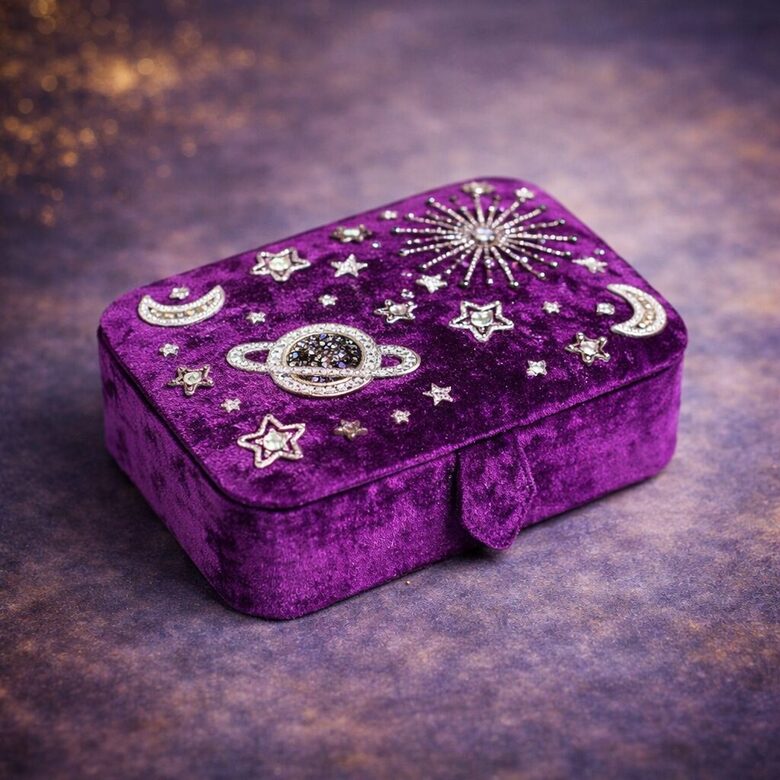 Jewellery / tarot box velvet purple with galaxy