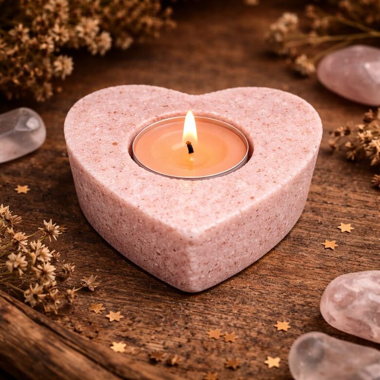 Candle holder heart rose quartz