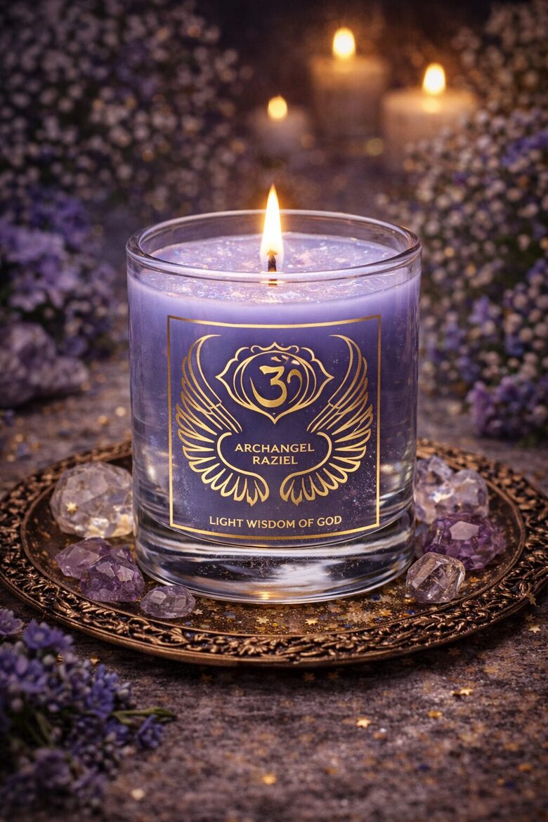 Scented votive candle archangel Raziel chakra 6