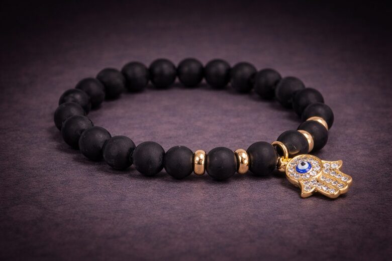 Hamsa / Black Agate - Gemstone Bracelet