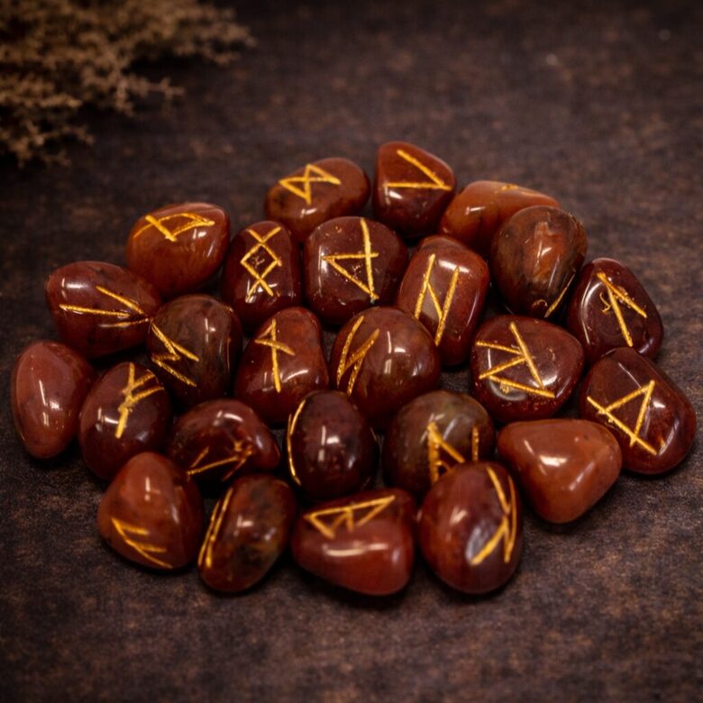 Runes Stone Set in Pouch - Red Aventurine