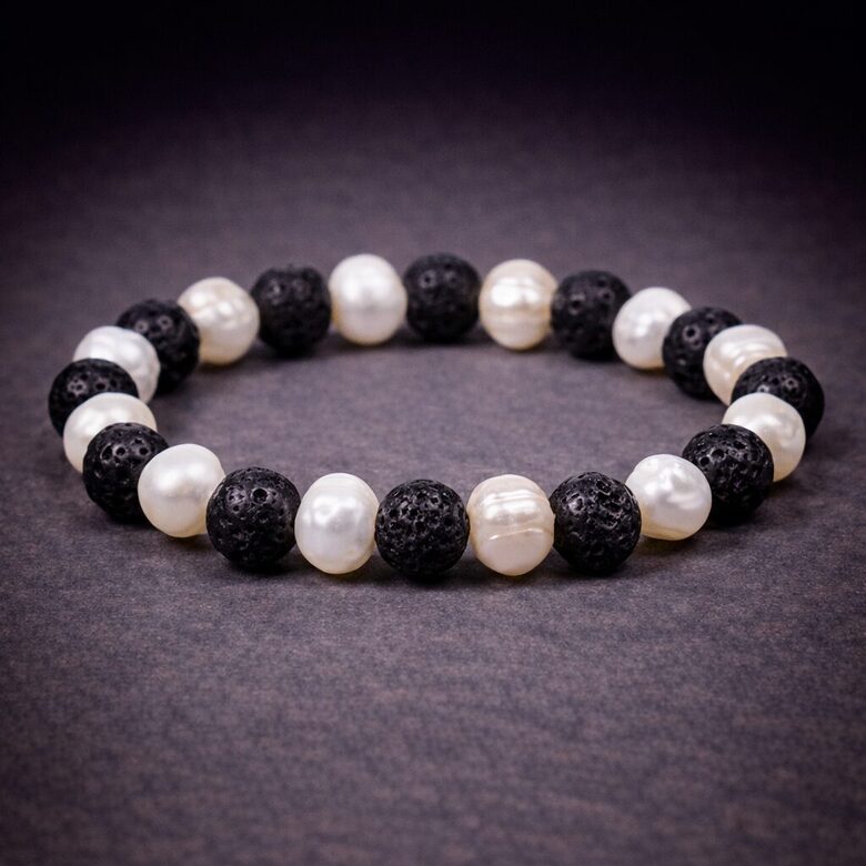 Bracelet lava/pearl elastic