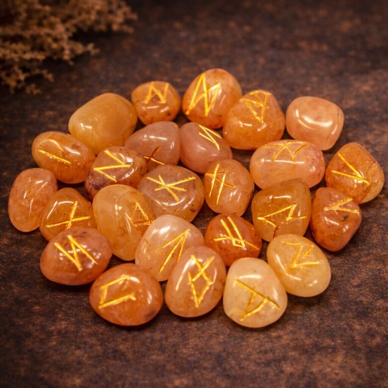 Runes Stone Set in Pouch - Yellow Aventurine