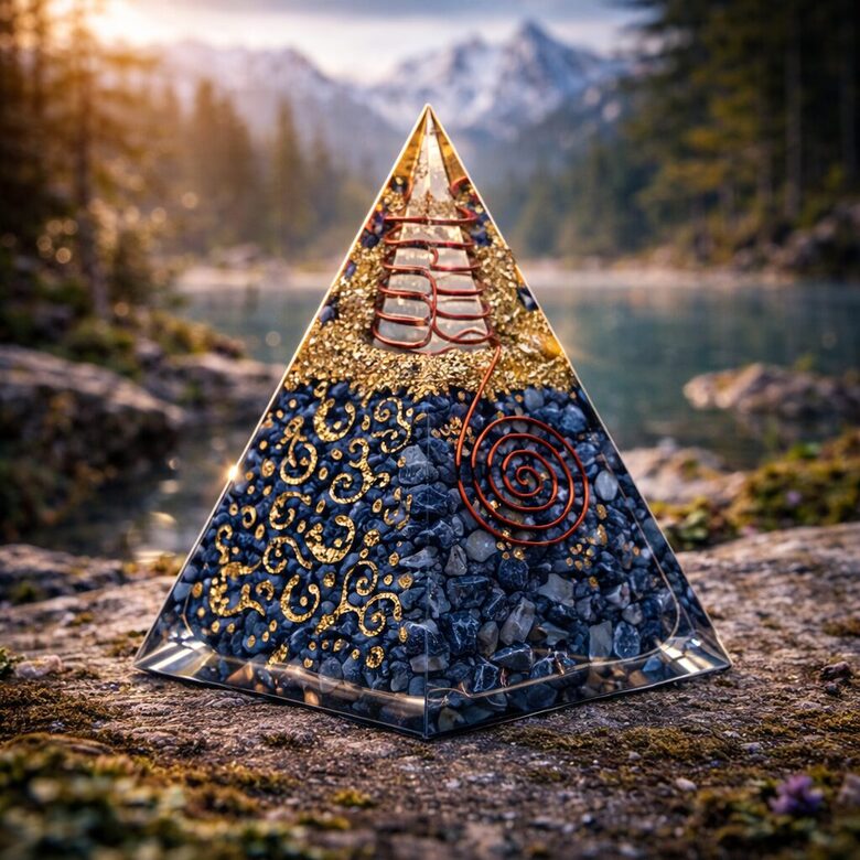 Orgonite pyramid sodalite with moon and stars