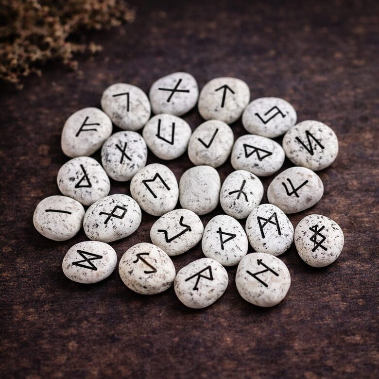 Runes Stone Set in Pouch - White Agate