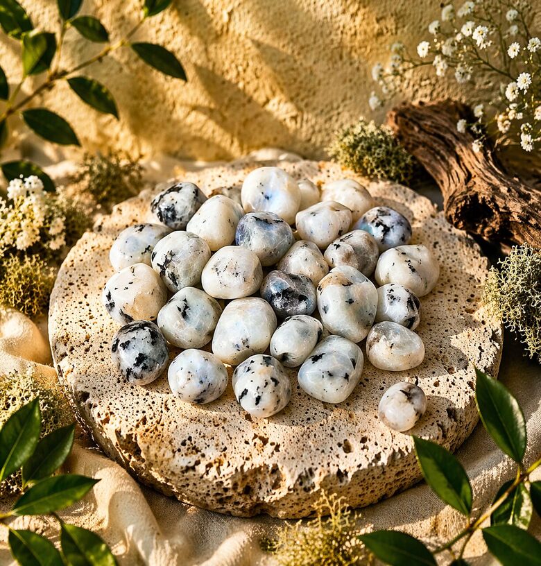 Mēness akmens (Rainbow Moonstone) – slīpēti akmeņi