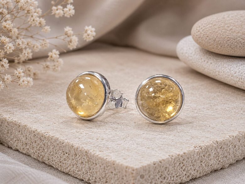 925 Silver Natural Citrine Earrings AA 8mm