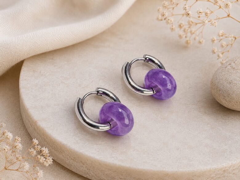 Hope Silver auskari ar ametistu no nerūsējošā tērauda A | 18 mm