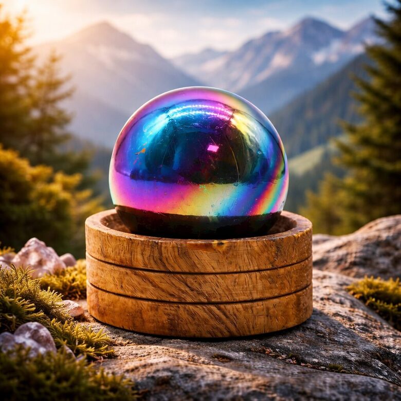 Gemstone Crystal Sphere 50mm - Amethyst Aura with Stand