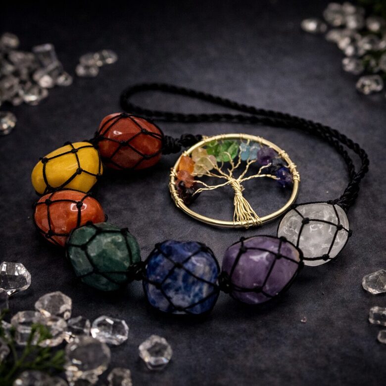 Hanging Chakra Stone Pendant - Tree of Life