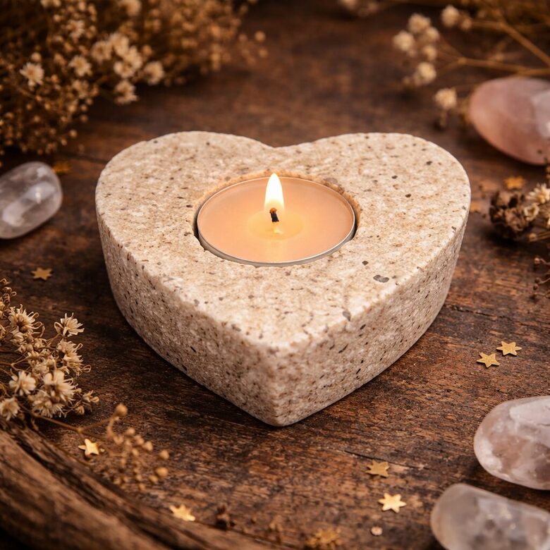 Candle holder heart rock crystal