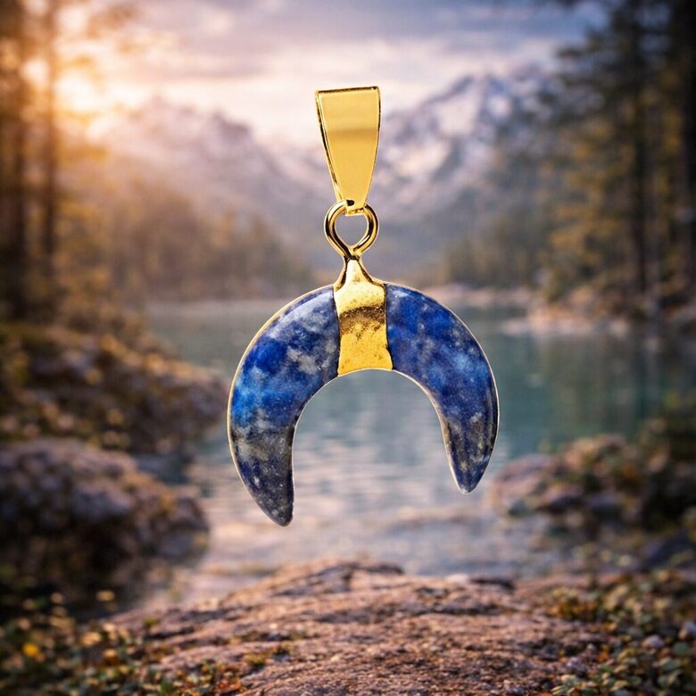 Crescent moon pendant lapis lazuli