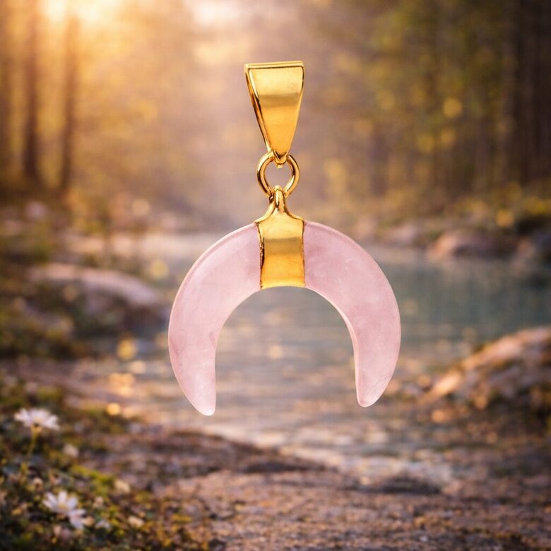 Crescent moon pendant rose quartz