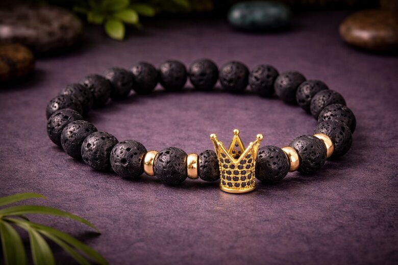 Gold Crown / Lava Stone - Gemstone