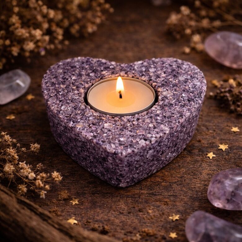 Candle holder heart amethyst