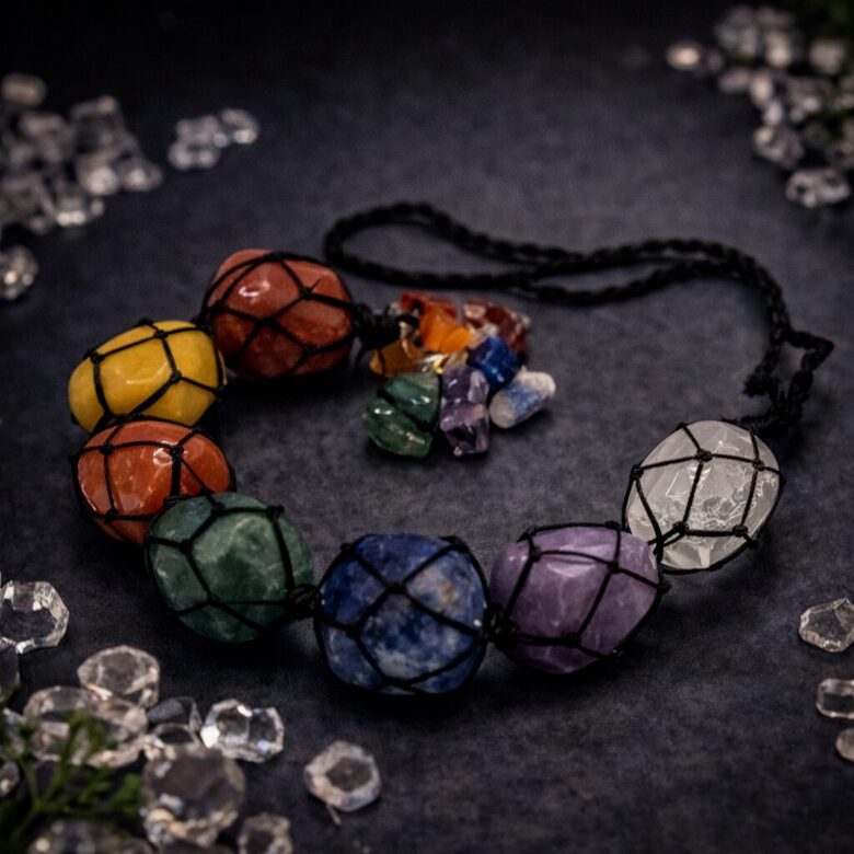 Hanging Chakra Stone Pendant - Seven Chakra Chips