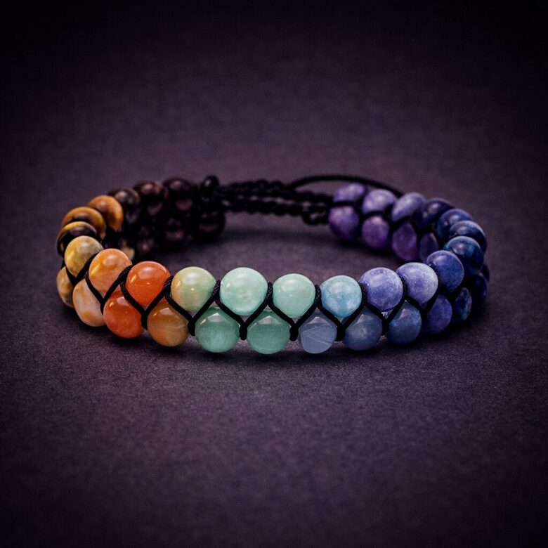 Chakra bracelet double row adjustable