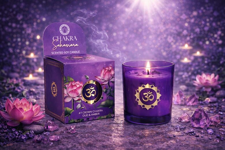 Natural Soy Wax Candle – Sahasrara (Crown Chakra) – Oud & Amber
