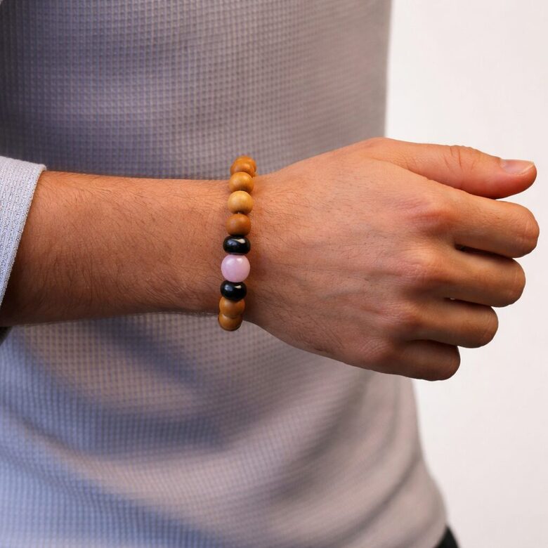Cedarwood Heart Chakra Bangle with Rose Quartz