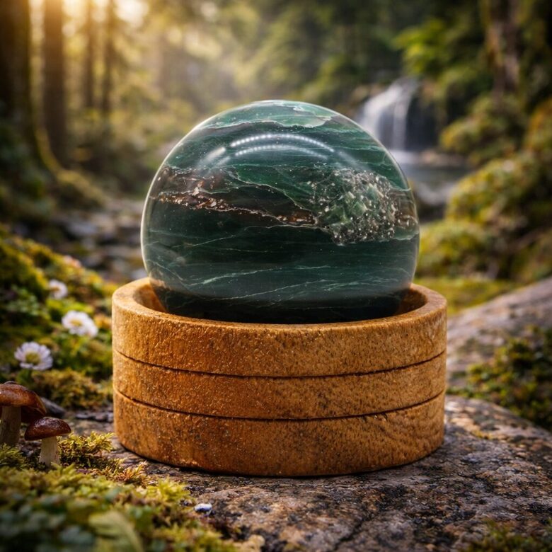Gemstone Crystal Sphere 50mm - Indian Jade with Stand