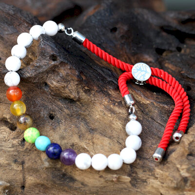 Silver Plated Gemstone Royal Red String Bracelet - White Howlite Chakra
