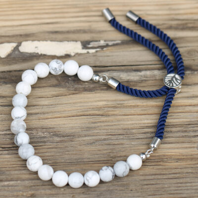 Silver Plated Gemstone Navy String Bracelet - White Howlite