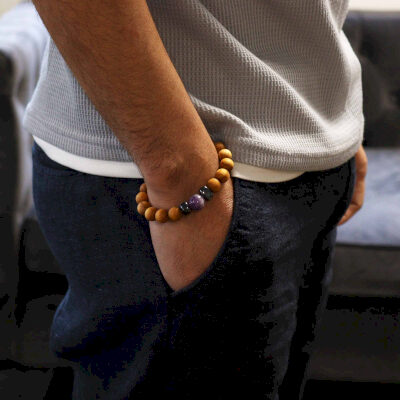 Cedarwood Third Eye Chakra Bangle with Amethyst