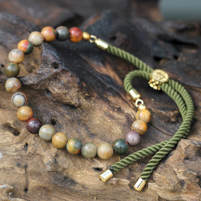  Gold Plated Gemstone Moss String Bracelet - Picasso Jasper