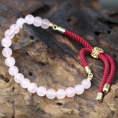 Gold Plated Gemstone Bordeaux String Bracelet - Rose Quartz