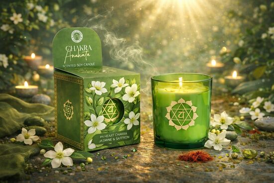 Natural Soy Wax Candle – Anahata (Heart Chakra) – Jasmine & Saffron