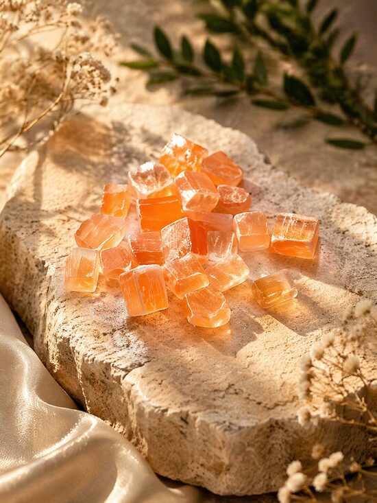 Oranžais Selenīts – dabīgais kristāls (pulēts akmens)