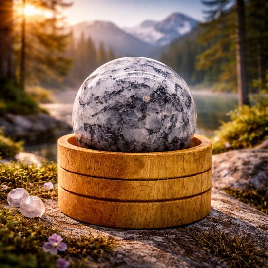 Dārgakmeņu kristāla sfēra 5*6cm - Indijas mēnessakmens ar statīvu
