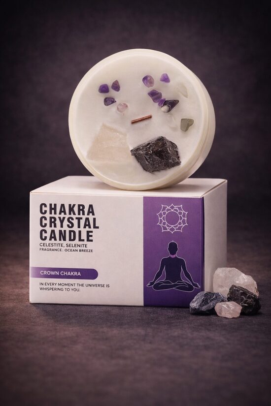 Vainaga čakras kristāla svece – Crown Chakra | Sojas vasks