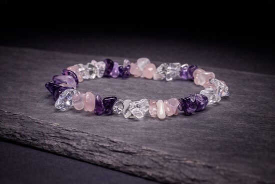 Elastīgā aproce ar  (ametista, kalnu kristāla un citrīna kombināciju)