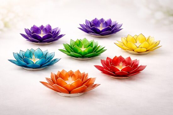 Set of 7 Lotus Atmospheric Lights – Chakra Collection with Silver Trim
