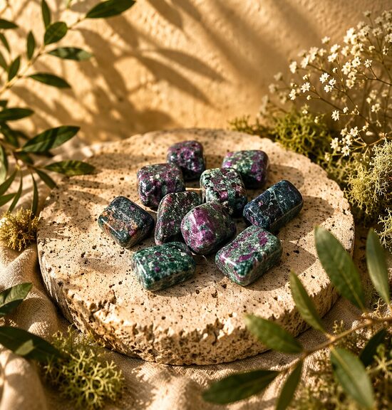 Rubīns fuksītā – slīpēti akmeņi