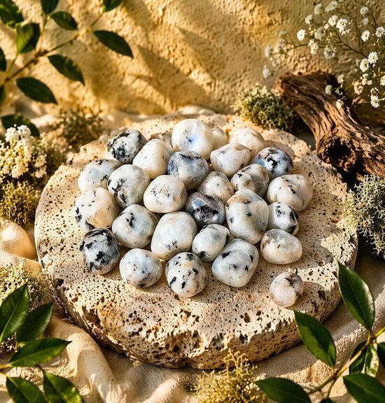 Mēness akmens (Rainbow Moonstone) – slīpēti akmeņi