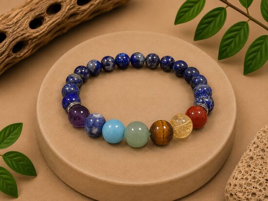 Lazurīta (Lapis Lazuli) 7 Čakru Aproce AB 8 mm – Gudrībai, Harmonijai un Enerģijas Līdzsvaram