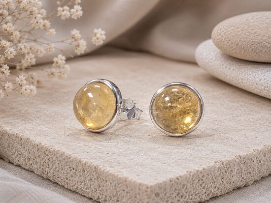 925 Sudraba Auskari ar Dabīgo Citrīnu AA 8 mm(Nagliņas)