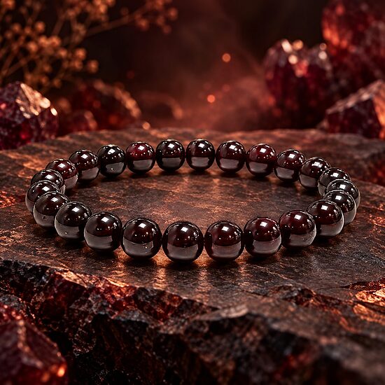 Sarkanā granāta rokassprādze – 8 mm dabīgā akmens pērles