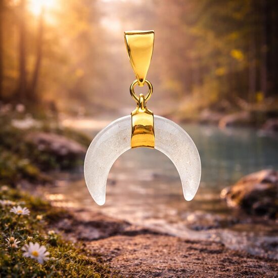 Zaļā aventurīna kulons pusmēness formā