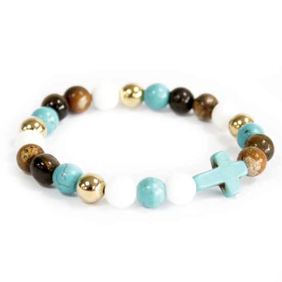 Turquoise Howlite Cross / Royal Beads - Gemstone Bracelet